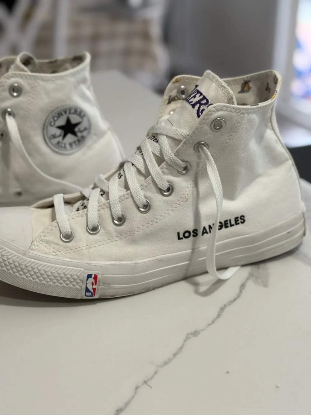 Lakers Converse White & Purple Men’s High-Top Sneakers - Picture 4 of 15